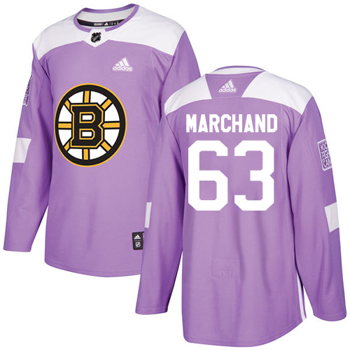 Adidas Bruins #63 Brad Marchand Purple Authentic Fights Cancer Youth Stitched NHL Jersey