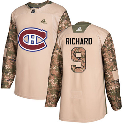 Adidas Canadiens #9 Maurice Richard Camo Authentic 2017 Veterans Day Stitched Youth NHL Jersey