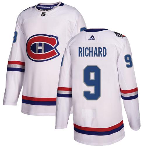 Adidas Canadiens #9 Maurice Richard White Authentic 2017 100 Classic Women's Stitched NHL Jersey