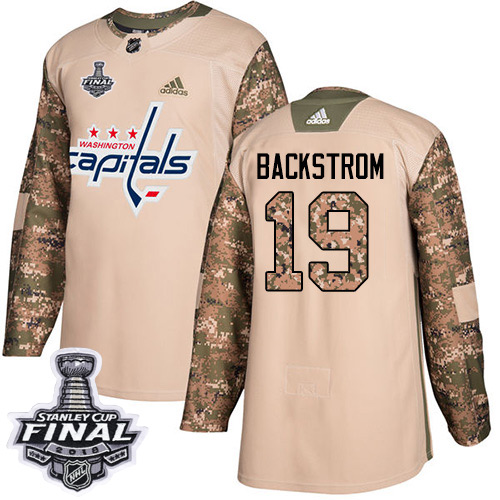 Adidas Capitals #19 Nicklas Backstrom Camo Authentic 2017 Veterans Day 2018 Stanley Cup Final Stitched Youth NHL Jersey