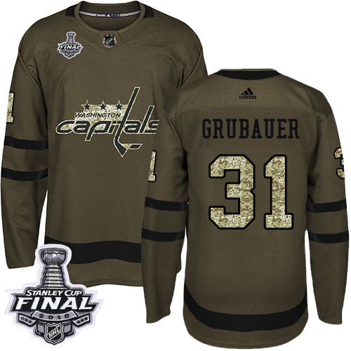 Adidas Capitals #31 Philipp Grubauer Green Salute to Service 2018 Stanley Cup Final Stitched Youth NHL Jersey