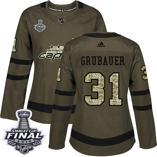 Adidas Capitals #31 Philipp Grubauer Green Salute to Service 2018 Stanley Cup Final Women's Stitched NHL Jersey
