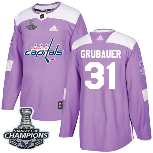 Adidas Capitals #31 Philipp Grubauer Purple Authentic Fights Cancer Stanley Cup Final Champions Stitched Youth NHL Jersey
