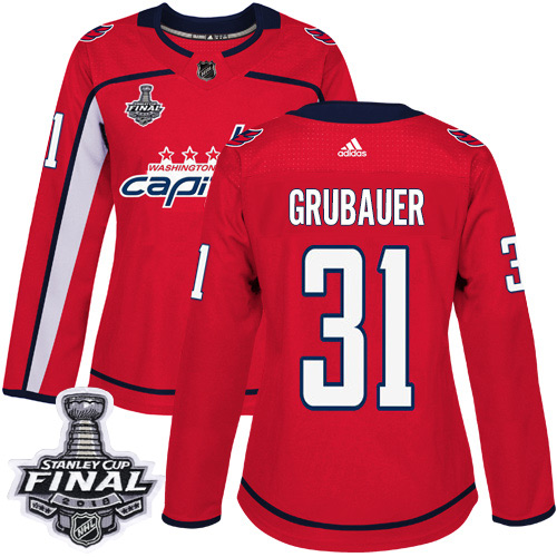 Adidas Capitals #31 Philipp Grubauer Red Home Authentic 2018 Stanley Cup Final Women's Stitched NHL Jersey
