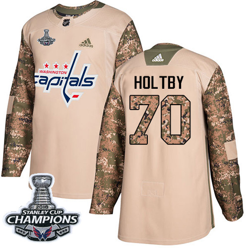Adidas Capitals #70 Braden Holtby Camo Authentic 2017 Veterans Day Stanley Cup Final Champions Stitched Youth NHL Jersey