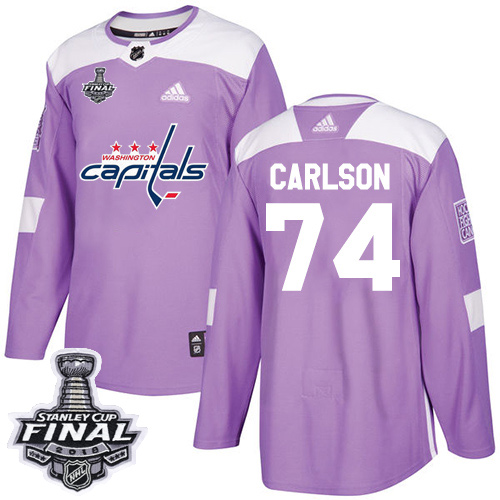 Adidas Capitals #74 John Carlson Purple Authentic Fights Cancer 2018 Stanley Cup Final Stitched Youth NHL Jersey