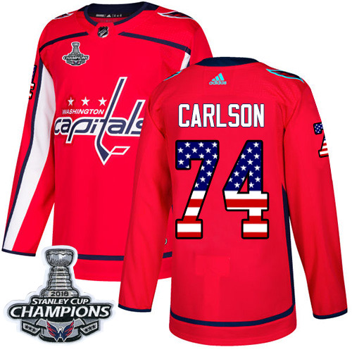 Adidas Capitals #74 John Carlson Red Home Authentic USA Flag Stanley Cup Final Champions Stitched Youth NHL Jersey