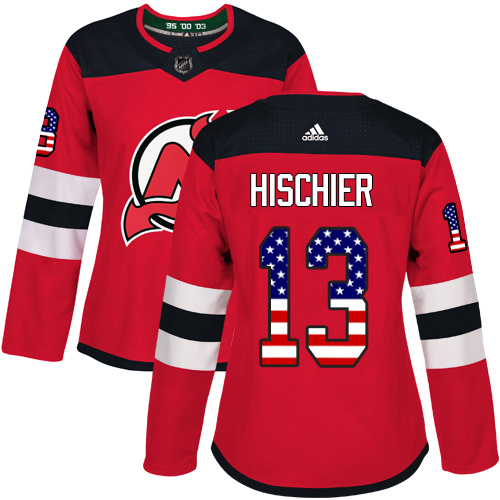 Adidas Devils #13 Nico Hischier Red Home Authentic USA Flag Women's Stitched NHL Jersey Adidas Devils #13 Nico Hischier Red Home Authentic USA Flag Women's Stitched NHL Jersey