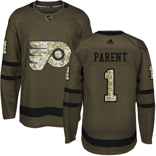 Adidas Flyers #1 Bernie Parent Green Salute to Service Stitched Youth NHL Jersey Adidas Flyers #1 Bernie Parent Green Salute to Service Stitched Youth NHL Jersey