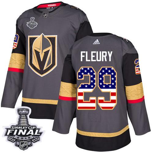 Adidas Golden Knights #29 Marc-Andre Fleury Grey Home Authentic USA Flag 2018 Stanley Cup Final Stitched Youth NHL Jersey Adidas Golden Knights #29 Marc-Andre Fleury Grey Home Authentic USA Flag 2018 Stanley Cup Final Stitched Youth NHL Jersey