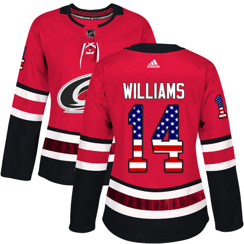 Adidas Hurricanes #14 Justin Williams Red Home Authentic USA Flag Women's Stitched NHL Jersey Adidas Hurricanes #14 Justin Williams Red Home Authentic USA Flag Women's Stitched NHL Jersey