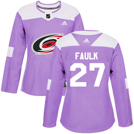 Adidas Hurricanes #27 Justin Faulk Purple Authentic Fights Cancer Women's Stitched NHL Jersey