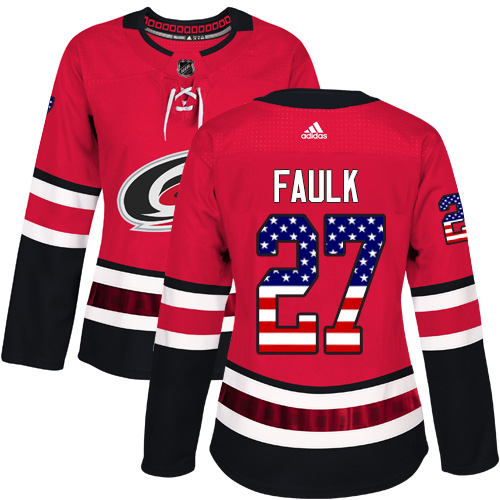 Adidas Hurricanes #27 Justin Faulk Red Home Authentic USA Flag Women's Stitched NHL Jersey Adidas Hurricanes #27 Justin Faulk Red Home Authentic USA Flag Women's Stitched NHL Jersey