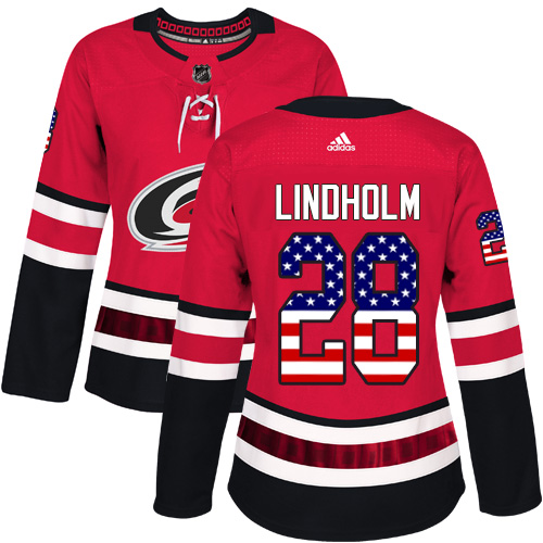Adidas Hurricanes #28 Elias Lindholm Red Home Authentic USA Flag Women's Stitched NHL Jersey Adidas Hurricanes #28 Elias Lindholm Red Home Authentic USA Flag Women's Stitched NHL Jersey