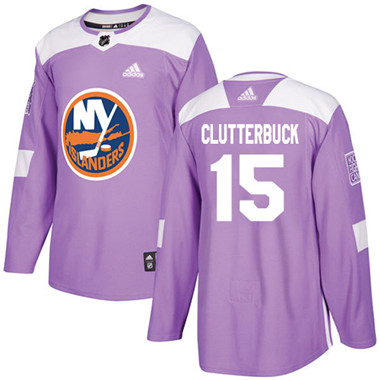 Adidas Islanders #15 Cal Clutterbuck Purple Authentic Fights Cancer Stitched Youth NHL Jersey