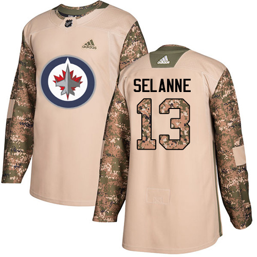 Adidas Jets #13 Teemu Selanne Camo Authentic 2017 Veterans Day Stitched NHL Jersey