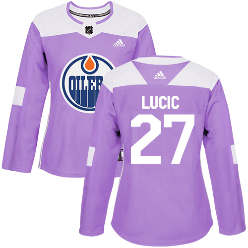 Adidas Oilers #27 Milan Lucic Purple Authentic Fights Cancer Women's Stitched NHL Jersey