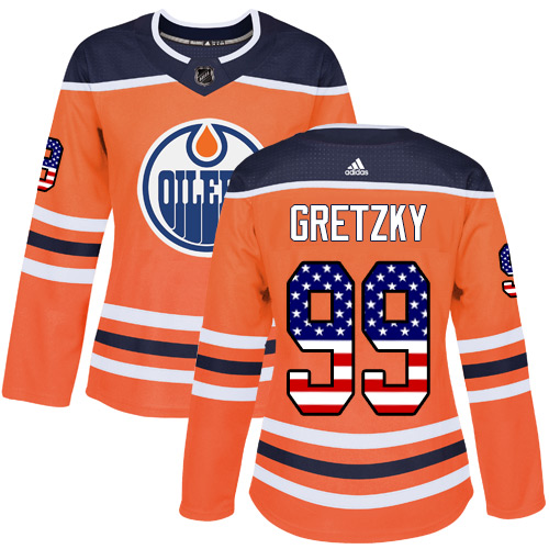 Adidas Oilers #99 Wayne Gretzky Orange Home Authentic USA Flag Women's Stitched NHL Jersey Adidas Oilers #99 Wayne Gretzky Orange Home Authentic USA Flag Women's Stitched NHL Jersey