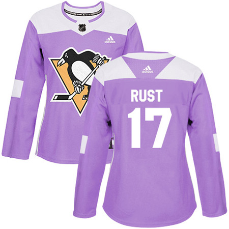Adidas Penguins #17 Bryan Rust Purple Authentic Fights Cancer Women's Stitched NHL Jersey