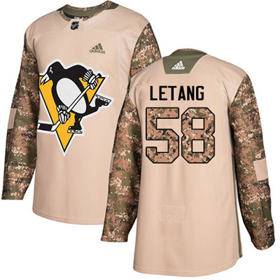 Adidas Penguins #58 Kris Letang Camo Authentic 2017 Veterans Day Stitched Youth NHL Jersey