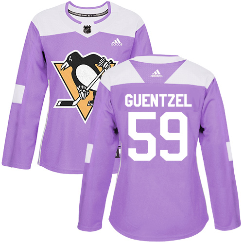 Adidas Penguins #59 Jake Guentzel Purple Authentic Fights Cancer Women's Stitched NHL Jersey