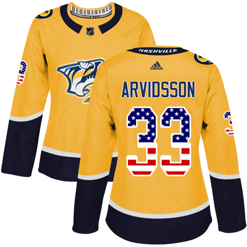 Adidas Predators #33 Viktor Arvidsson Yellow Home Authentic USA Flag Women's Stitched NHL Jersey Adidas Predators #33 Viktor Arvidsson Yellow Home Authentic USA Flag Women's Stitched NHL Jersey