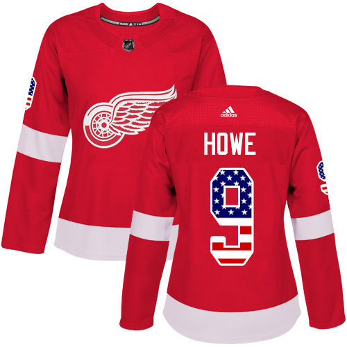 Adidas Red Wings #9 Gordie Howe Red Home Authentic USA Flag Women's Stitched NHL Jersey Adidas Red Wings #9 Gordie Howe Red Home Authentic USA Flag Women's Stitched NHL Jersey