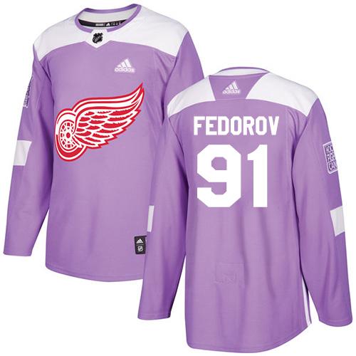 Adidas Red Wings #91 Sergei Fedorov Purple Authentic Fights Cancer Stitched NHL Jersey