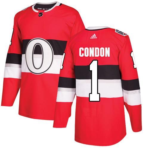 Adidas Senators #1 Mike Condon Red Authentic 2017 100 Classic Women's Stitched NHL Jersey