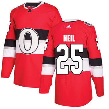 Adidas Senators #25 Chris Neil Red Authentic 2017 100 Classic Stitched Youth NHL Jersey