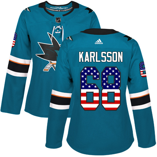 Adidas Sharks #68 Melker Karlsson Teal Home Authentic USA Flag Women's Stitched NHL Jersey Adidas Sharks #68 Melker Karlsson Teal Home Authentic USA Flag Women's Stitched NHL Jersey