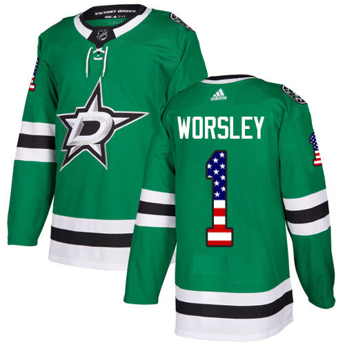 Adidas Stars #1 Gump Worsley Green Home Authentic USA Flag Stitched NHL Jersey Adidas Stars #1 Gump Worsley Green Home Authentic USA Flag Stitched NHL Jersey
