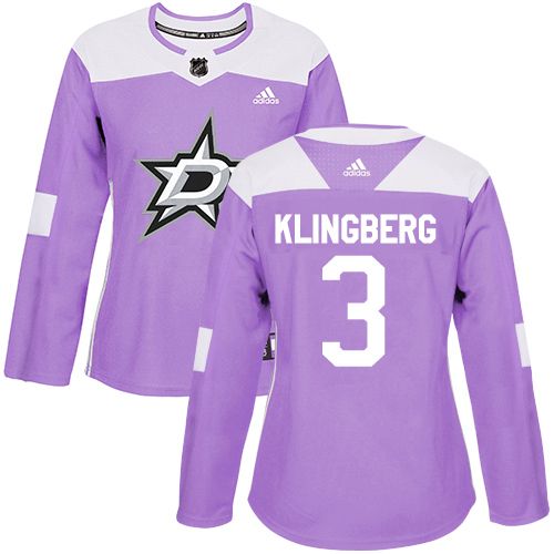Adidas Stars #3 John Klingberg Purple Authentic Fights Cancer Women's Stitched NHL Jersey