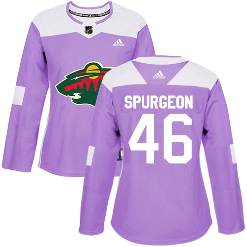 Adidas Wild #46 Jared Spurgeon Purple Authentic Fights Cancer Women's Stitched NHL Jersey