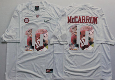 Alabama Crimson Tide 10 AJ McCarron White With Silver Logo Portrait Number College Jersey Alabama Crimson Tide 10 AJ McCarron White With Silver Logo Portrait Number College Jersey