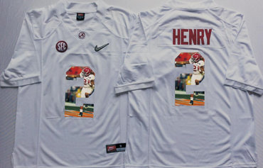 Alabama Crimson Tide 2 Derrick Henry White With Silver Logo Portrait Number College Jersey Alabama Crimson Tide 2 Derrick Henry White With Silver Logo Portrait Number College Jersey