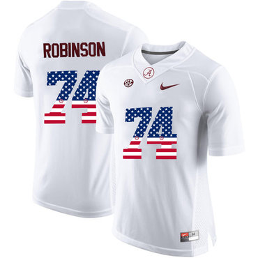 Alabama Crimson Tide 74 Cam Robinson White USA Flag College Limited Jersey Alabama Crimson Tide 74 Cam Robinson White USA Flag College Limited Jersey