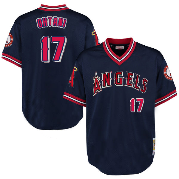Angels #17 Shohei Ohtani Navy Blue Throwback Stitched MLB Jersey
