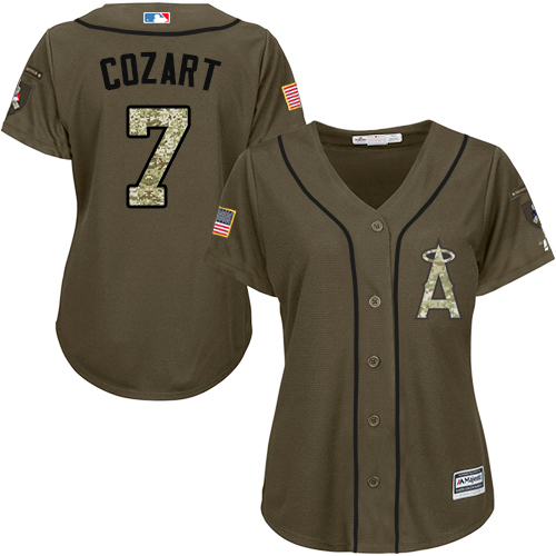 Angels #7 Zack Cozart Green Salute to Service Women's Stitched MLB Jersey Angels #7 Zack Cozart Green Salute to Service Women's Stitched MLB Jersey