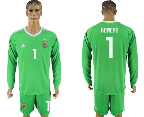 Argentina #1 Romero Green Long Sleeves Goalkeeper Soccer Country Jersey Argentina #1 Romero Green Long Sleeves Goalkeeper Soccer Country Jersey
