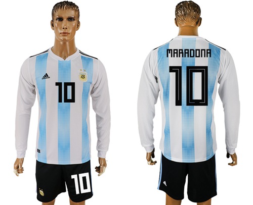 Argentina #10 Maradona Home Long Sleeves Soccer Country Jersey Argentina #10 Maradona Home Long Sleeves Soccer Country Jersey