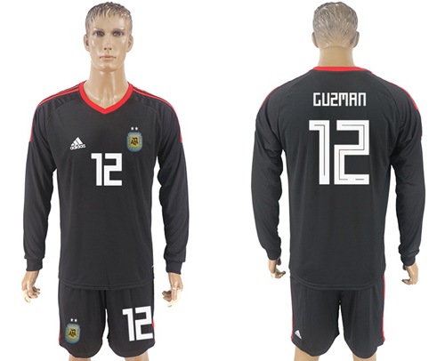 Argentina #12 Guzman Black Long Sleeves Goalkeeper Soccer Country Jersey Argentina #12 Guzman Black Long Sleeves Goalkeeper Soccer Country Jersey