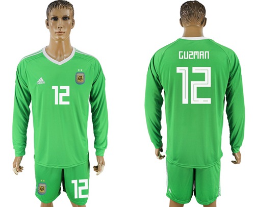 Argentina #12 Guzman Green Long Sleeves Goalkeeper Soccer Country Jersey Argentina #12 Guzman Green Long Sleeves Goalkeeper Soccer Country Jersey