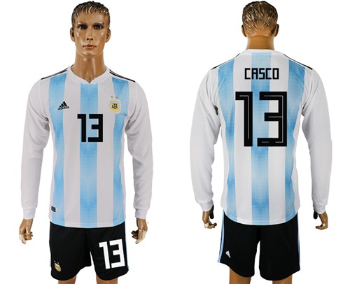 Argentina #13 Casco Home Long Sleeves Soccer Country Jersey Argentina #13 Casco Home Long Sleeves Soccer Country Jersey