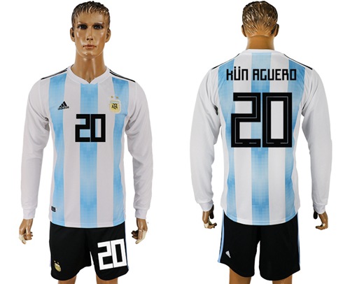 Argentina #20 Kun Aguero Home Long Sleeves Soccer Country Jersey Argentina #20 Kun Aguero Home Long Sleeves Soccer Country Jersey
