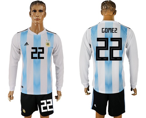 Argentina #22 Gomez Home Long Sleeves Soccer Country Jersey Argentina #22 Gomez Home Long Sleeves Soccer Country Jersey