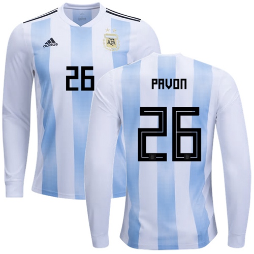 Argentina #26 Pavon Home Long Sleeves Soccer Country Jersey Argentina #26 Pavon Home Long Sleeves Soccer Country Jersey