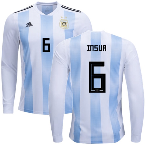 Argentina #6 Insua Home Long Sleeves Soccer Country Jersey Argentina #6 Insua Home Long Sleeves Soccer Country Jersey