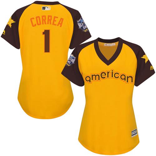 Astros #1 Carlos Correa Gold 2016 All-Star American League Women's Stitched MLB Jersey Astros #1 Carlos Correa Gold 2016 All-Star American League Women's Stitched MLB Jersey