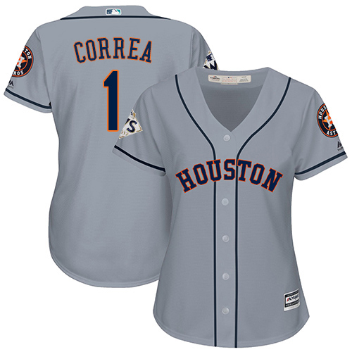 Astros #1 Carlos Correa Grey Road 2017 World Series Bound Women's Stitched MLB Jersey